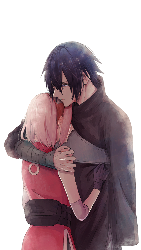 1boy, 1girl, amputee, black_hair, couple, haruno_sakura, hug, naruto