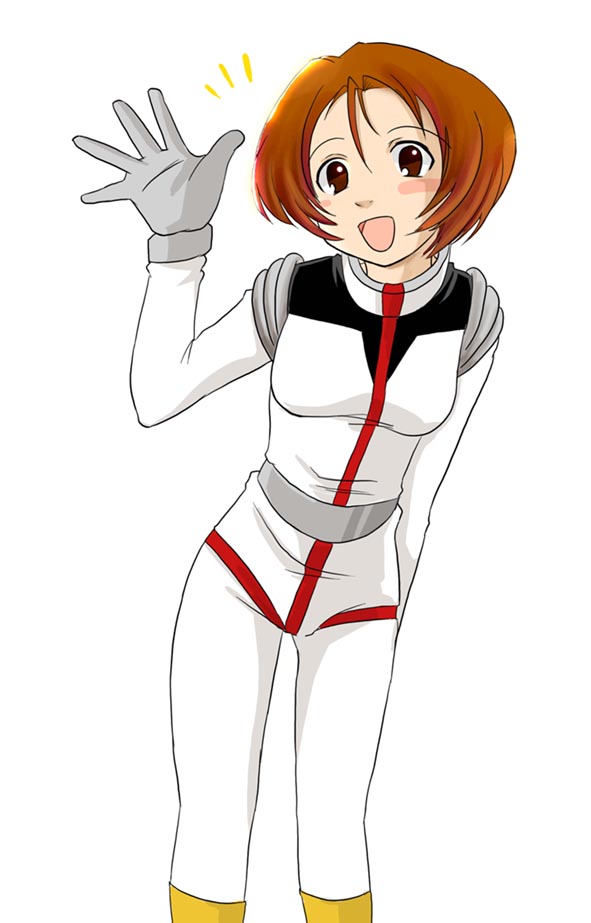 1girl, artist_request, brown_eyes, brown_hair, charlotte_hepner, cosplay, female, gundam