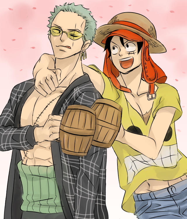 2boys, black_hair, cup, earflap_hat, earrings, gradient, gradient_background, green_hair