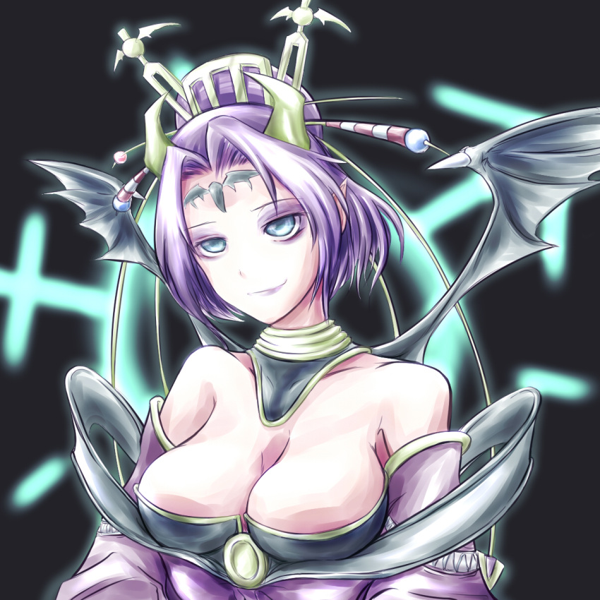 1girl, bandai, bare_shoulders, bat, bat_(symbol), bat_wings, black_hair, black_wings