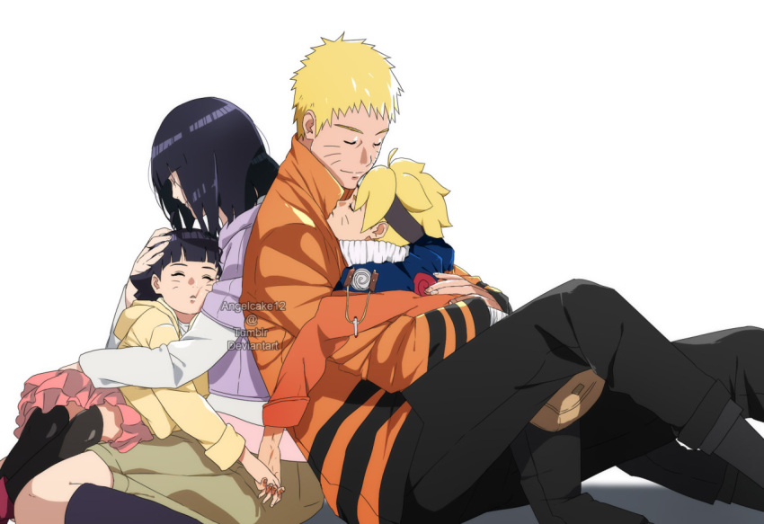 2boys, 2girls, ahoge, angelcake12, boruto:_the_movie, family, hyuuga_hinata, multiple_boys, multiple_girls, naruto, purple_hair, simple_background, sitting, sitting_on_lap, sitting_on_person, sleeping, spiky_hair, uzumaki_boruto, uzumaki_himawari, uzumaki_naruto, whiskers