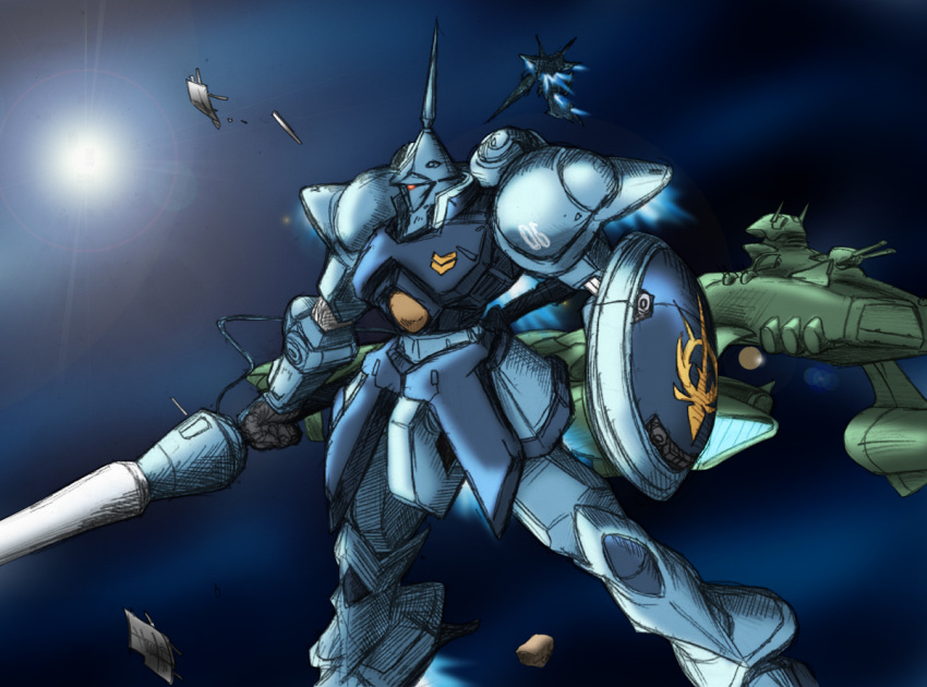 gradient, gradient_background, gundam, gyan, mecha, mobile_suit_gundam, musai, shield