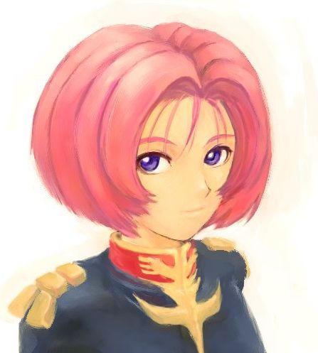 1girl, artist_request, blue_eyes, charlotte_hepner, female, gradient, gradient_background, gundam