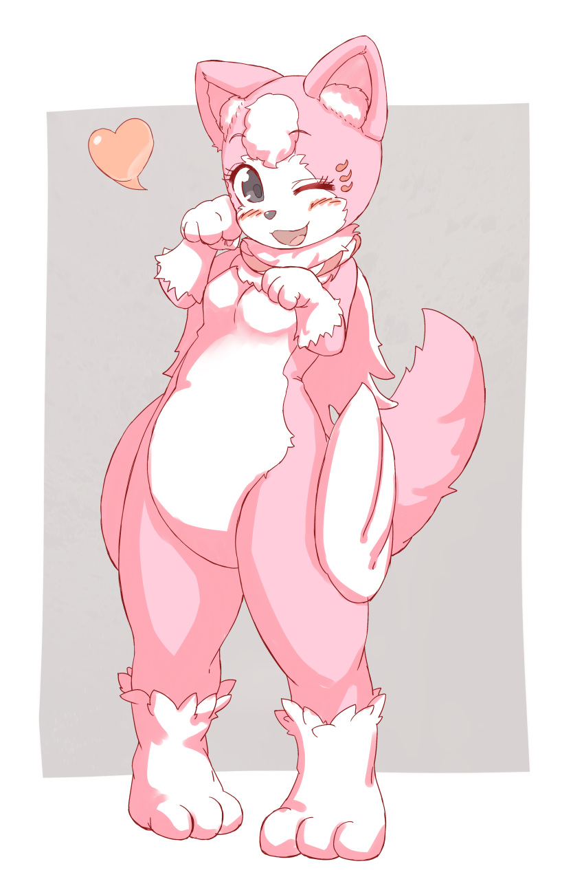 1girl, black_eyes, dog, female, full_body, furry, mascot, one_eye_closed