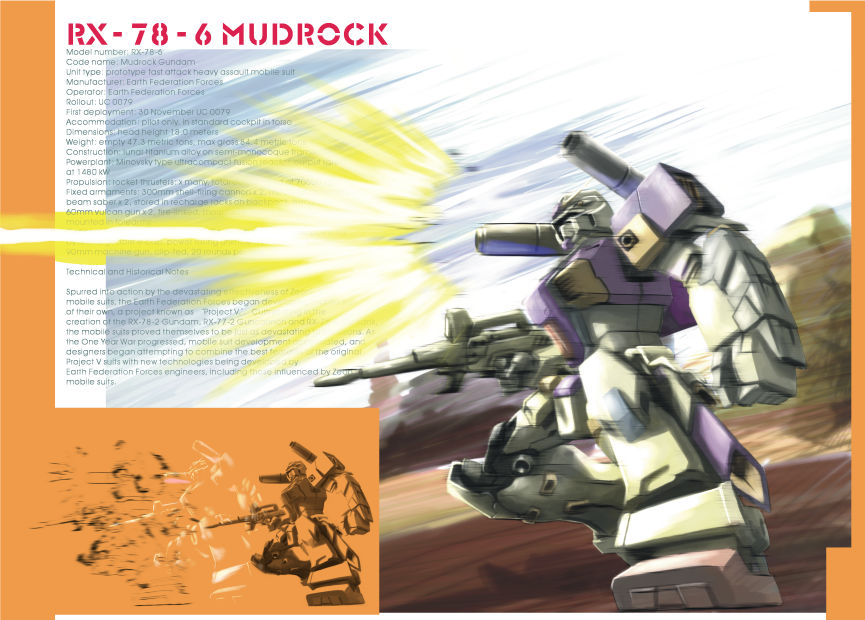 character_name, firing, gun, gundam, gundam_zeonic_front, mecha, mudrock_gundam, stats