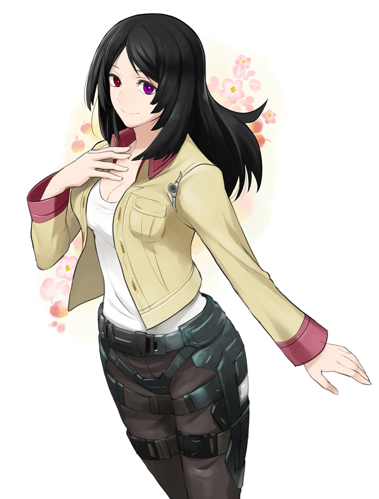 1girl, armor, black_hair, breasts, female, gradient, gradient_background, himeri_alanzi, hope_alanzi, long_hair, mikami, nintendo, simple_background, smile, solo, xenoblade_chronicles_x