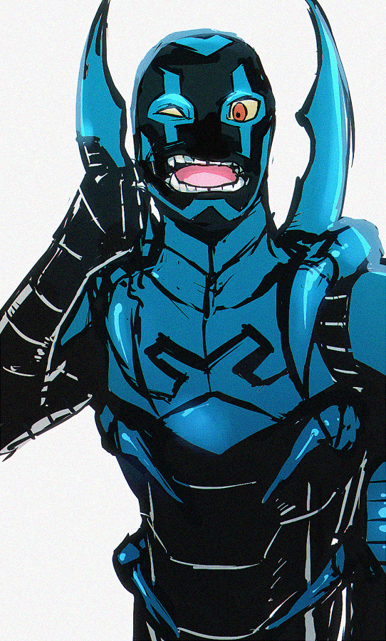 1boy, armor, blue_beetle, dc_comics, jamie_reyes, male_focus, open_mouth, power_armor