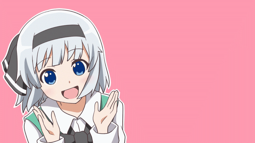 1girl, animated, animated_gif, blue_eyes, bow, clapping, evandragon, excited