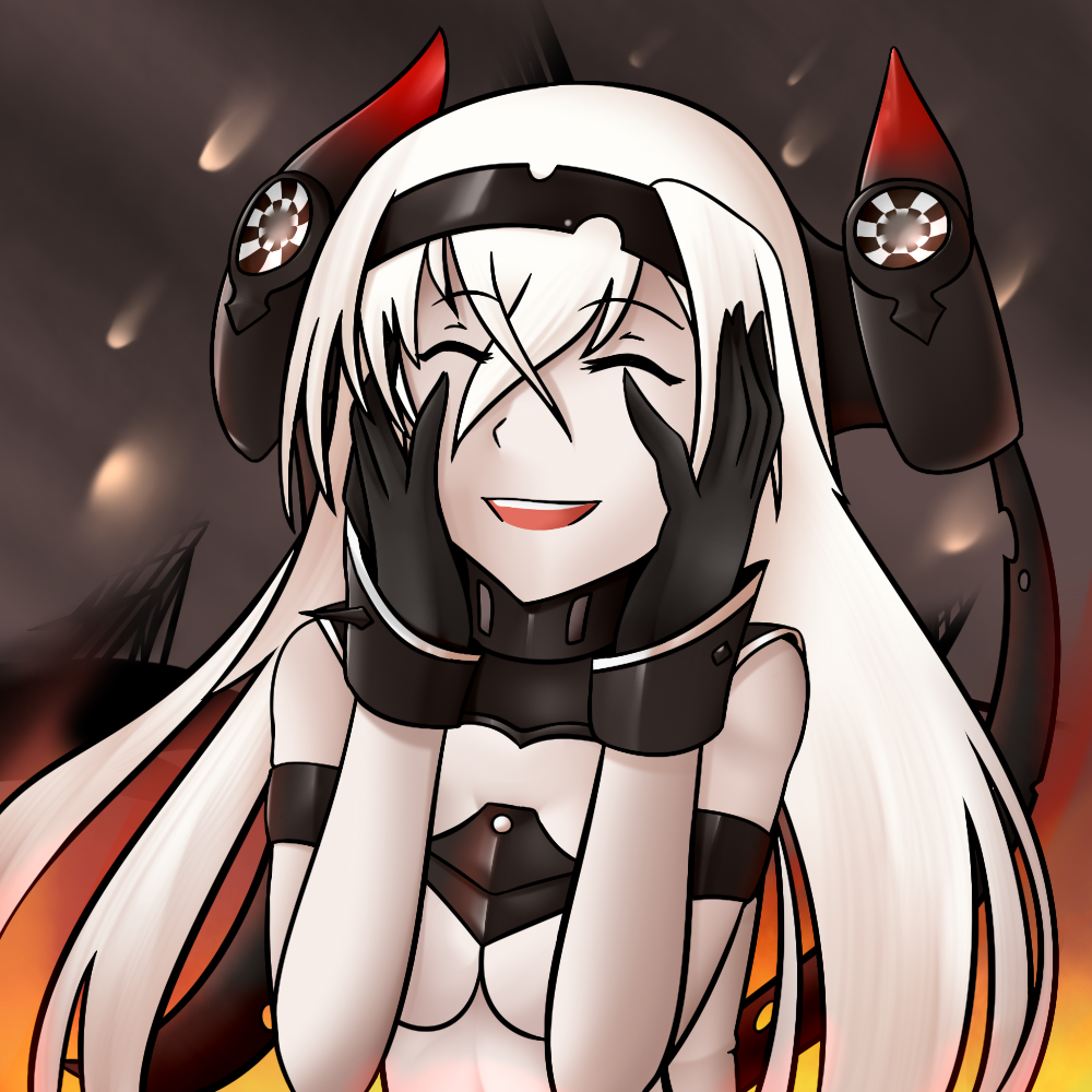 1girl, air_defense_hime, background, black_gloves, breasts, closed_eyes, fire, gloves