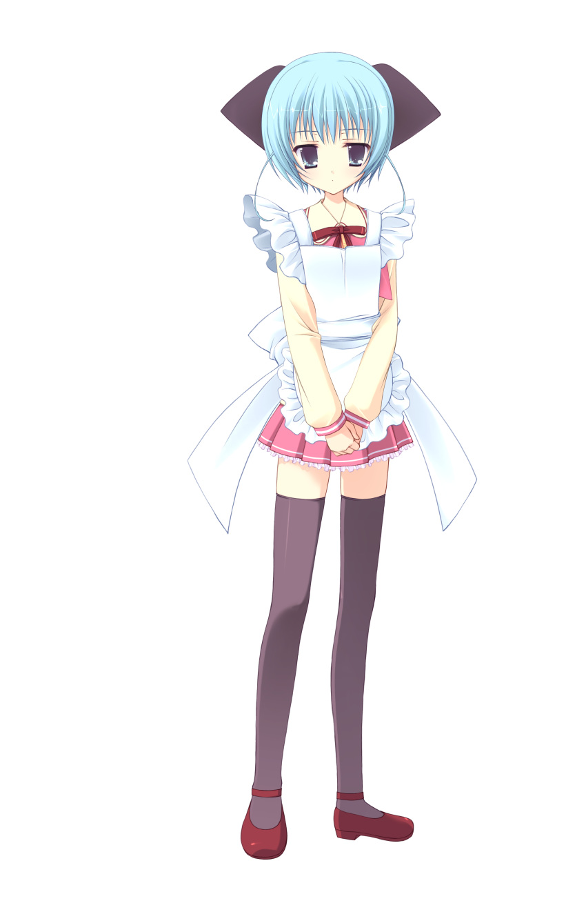 1girl, absurdres, animal_ears, apron, black_legwear, blue_eyes, blue_hair, cat_ears