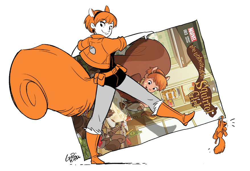 gurihiru, marvel, orange_hair, squirrel, squirrel_girl_(marvel), tippy_toe_(marvel)