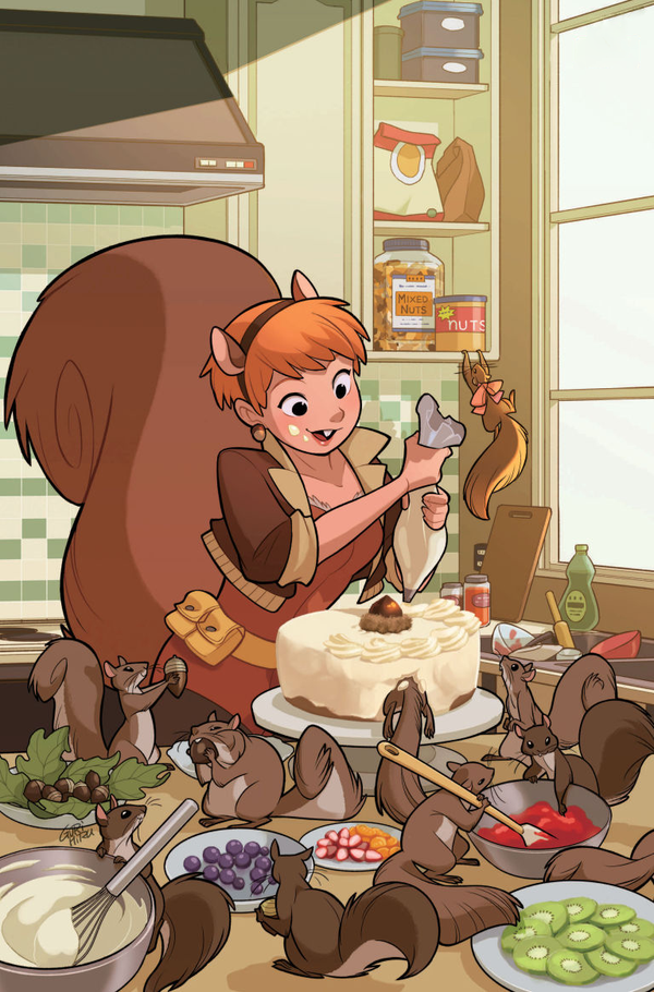 acorn, buck_teeth, cake, cover_art, food, gurihiru, marvel, orange_hair