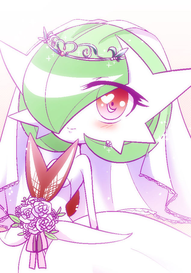 1girl, alternate_form, blush, female, flower, gardevoir, gradient, gradient_background