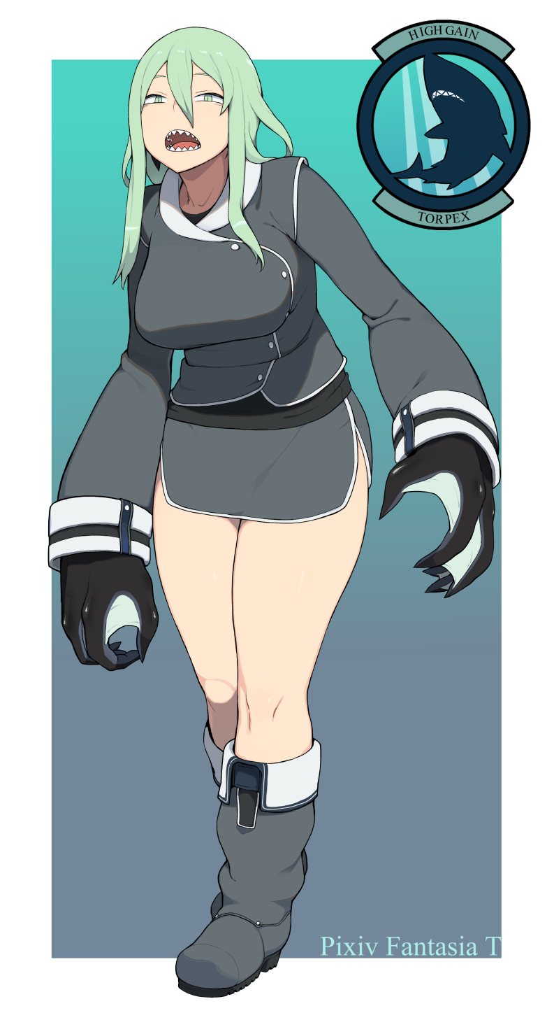 1girl, accho_(macchonburike), breasts, gluttony_(deadly_sins), green_eyes, green_hair, highgain_(accho), large_breasts