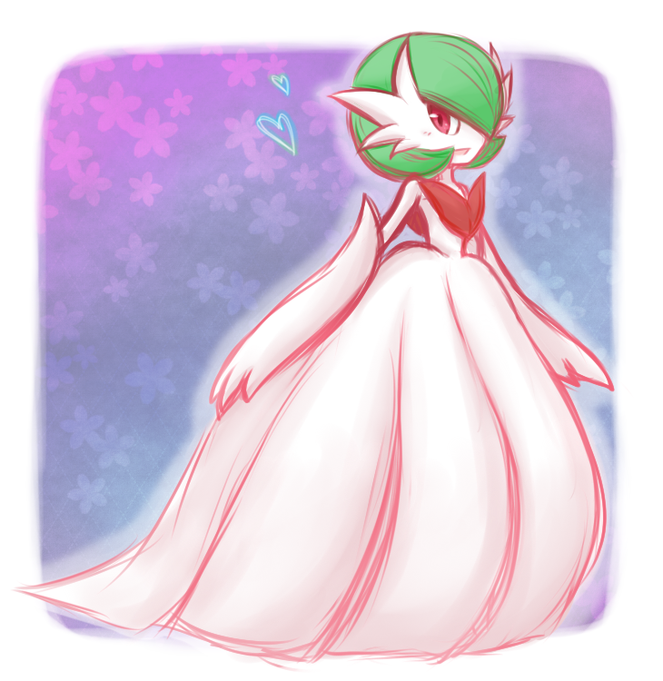<3, 1girl, blush, dress, female, floral_background, full_body, gardevoir
