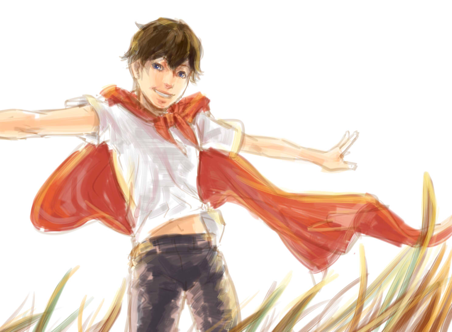 1boy, blue_eyes, cape, clark_kent, cropped_legs, dc_comics, dccu, denim