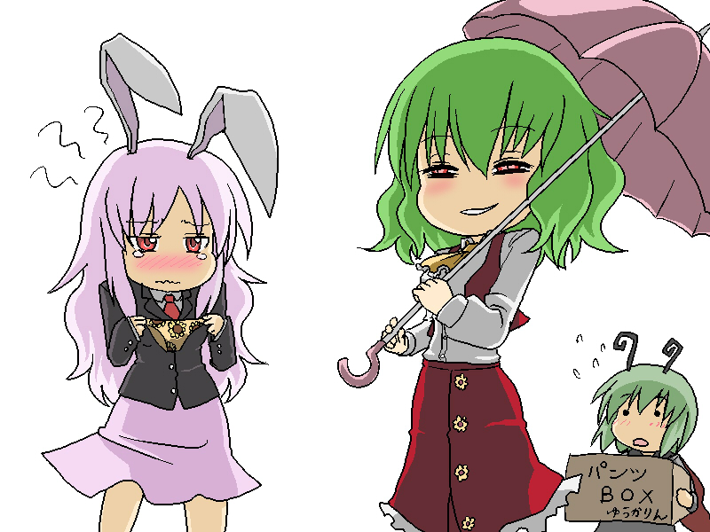 antenna, antennae, ascot, blush, bunny_ears, embarrassed, flower, green_hair