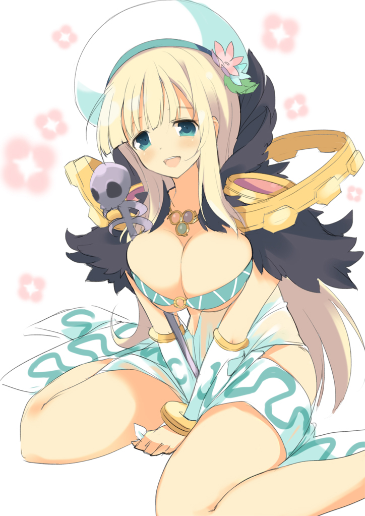 1girl, aqua_eyes, blonde_hair, blush, breasts, cleavage, curvy, female