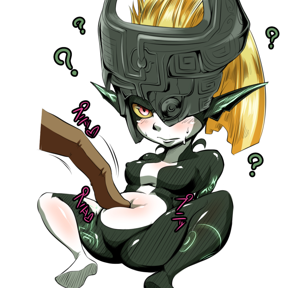 1girl, ?, belly, blush, imp, kanta_(k_n_t_r_o), midna, red_eyes
