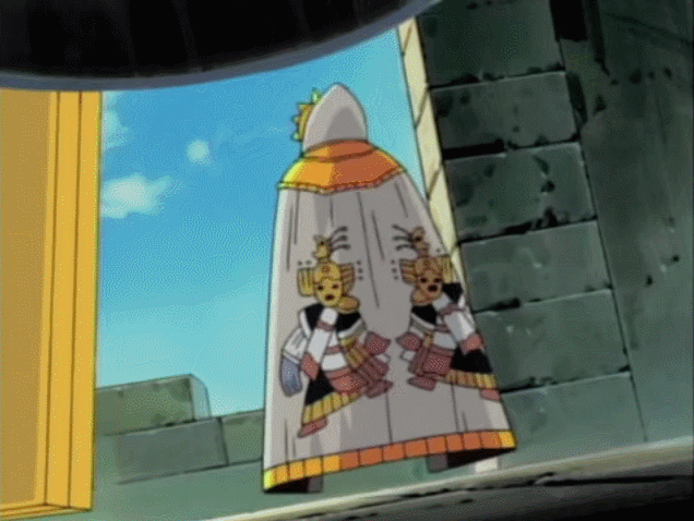 1girl, 90s, animated, animated_gif, breasts, cape, female, flying