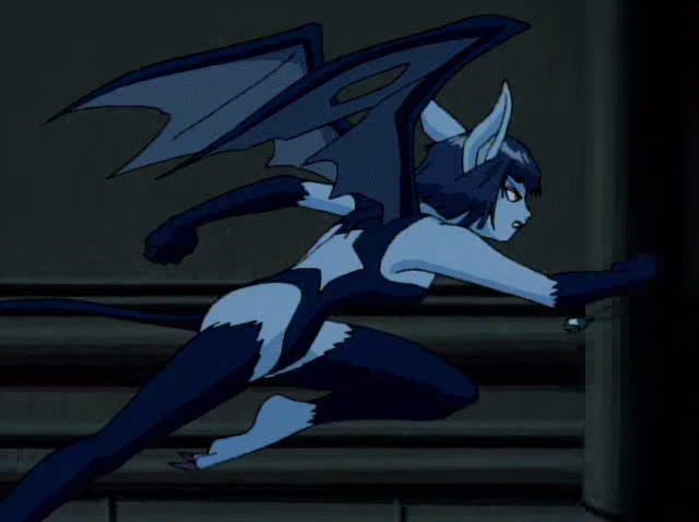 1girl, 90s, animated, animated_gif, barefoot, black_hair, blue_skin, blush, breasts, claws, cleavage, demon_girl, feet, female, horns, jewelry, lilim_(monster_farm), monster_farm, monster_girl, pendant, pixie_(monster_farm), pointy_ears, pursuit, running, short_hair, succubus, tail, tiger_(monster_farm), wings, wolf