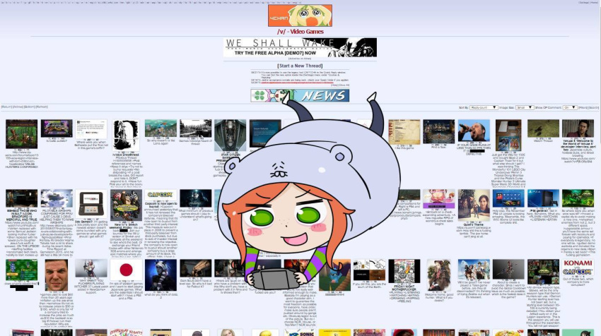 /v/, 1girl, 4chan, animal_costume, chibi, gamer, himouto!_umaru-chan, hood, parody, screencap, simple_background, vivian_james