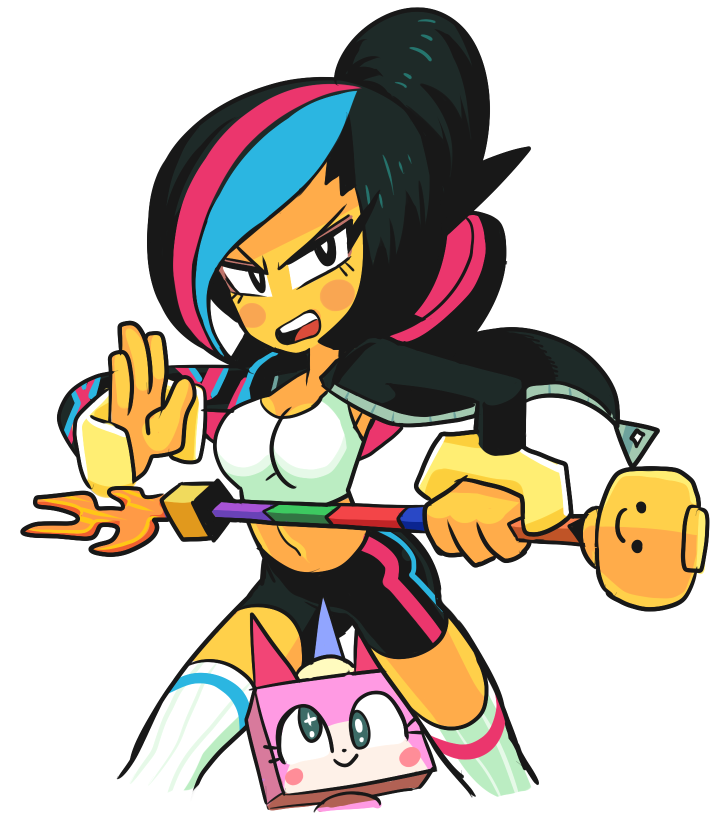 2girls, black_hair, blush, breasts, cleavage, gashi-gashi, lego, looking_at_viewer