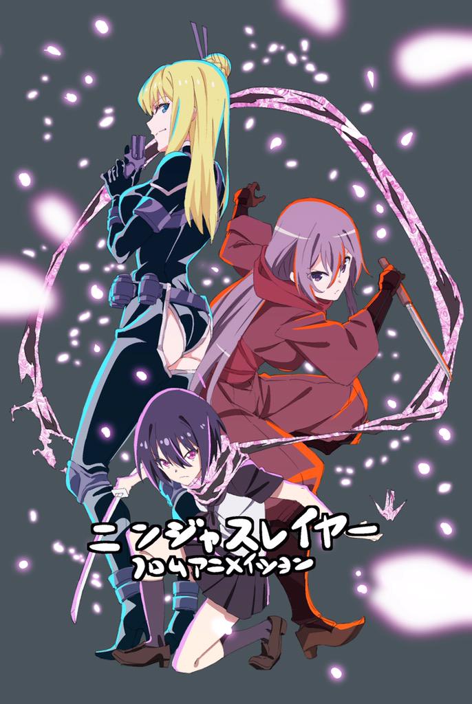3girls, blonde_hair, blue_eyes, bodysuit, breasts, dragon_yukano, katana, kunoichi