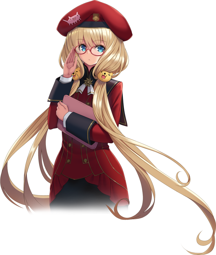 1girl, :<, aqua_eyes, blonde_hair, game_cg, glasses, hat, hayama_kazusa