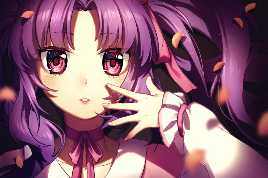 1girl, gradient, gradient_background, pink_eyes, purple_hair, raspdere, rosuuri, solo, tagme