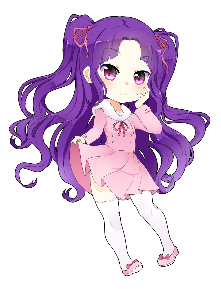 1girl, nashira, pink_eyes, purple_hair, raspdere, simple_background, solo, tagme