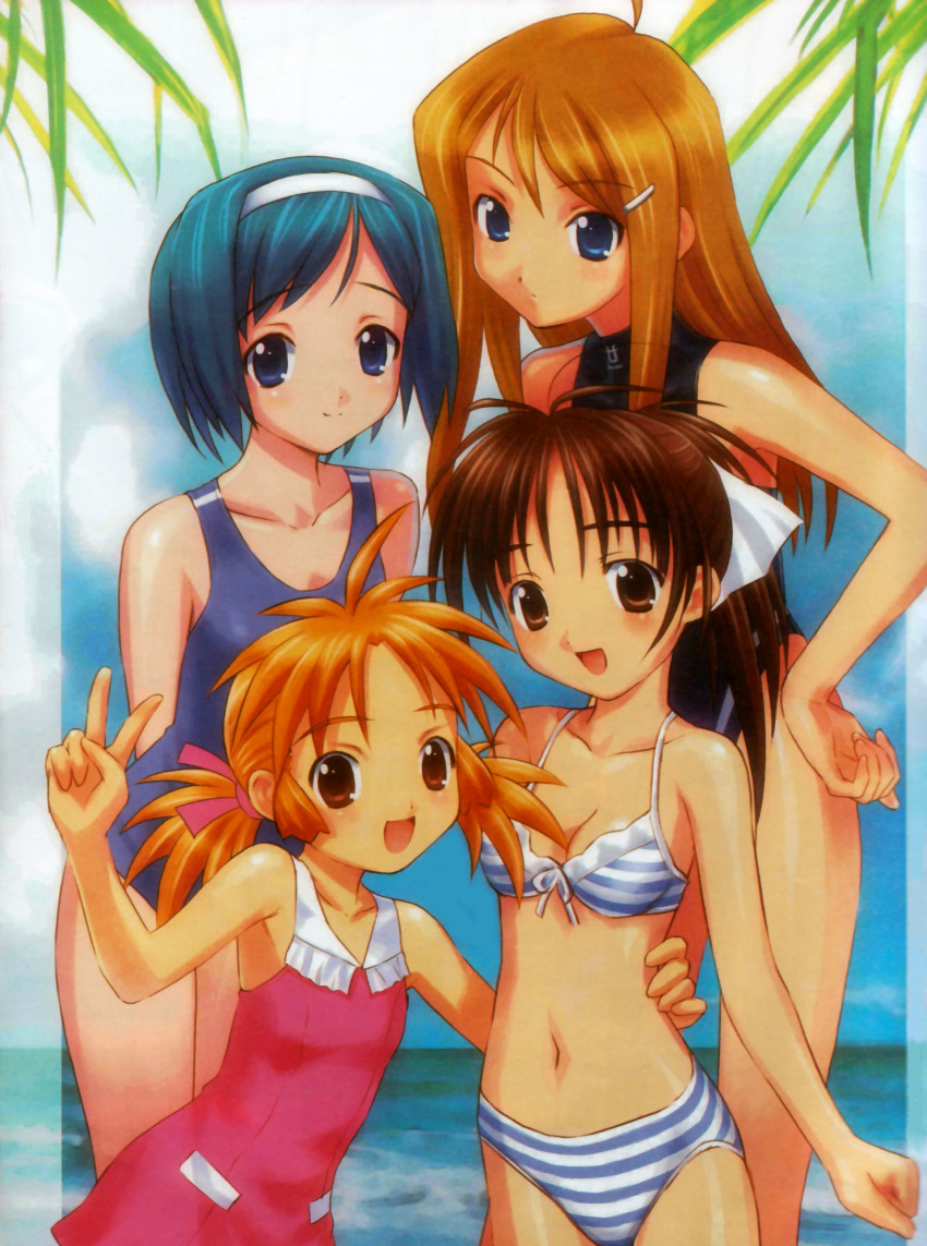 00s, 4girls, akimo_ayame, bikini, blonde_hair, blue_eyes, blue_hair, blush