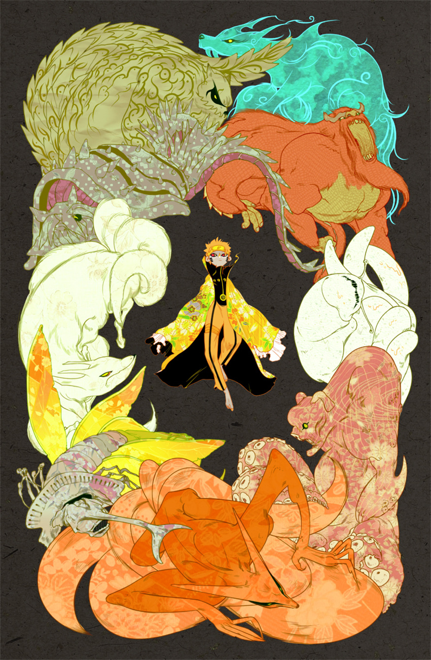 1boy, alternate_form, choumei_(naruto), claws, cloak, facial_mark, fox, glowing