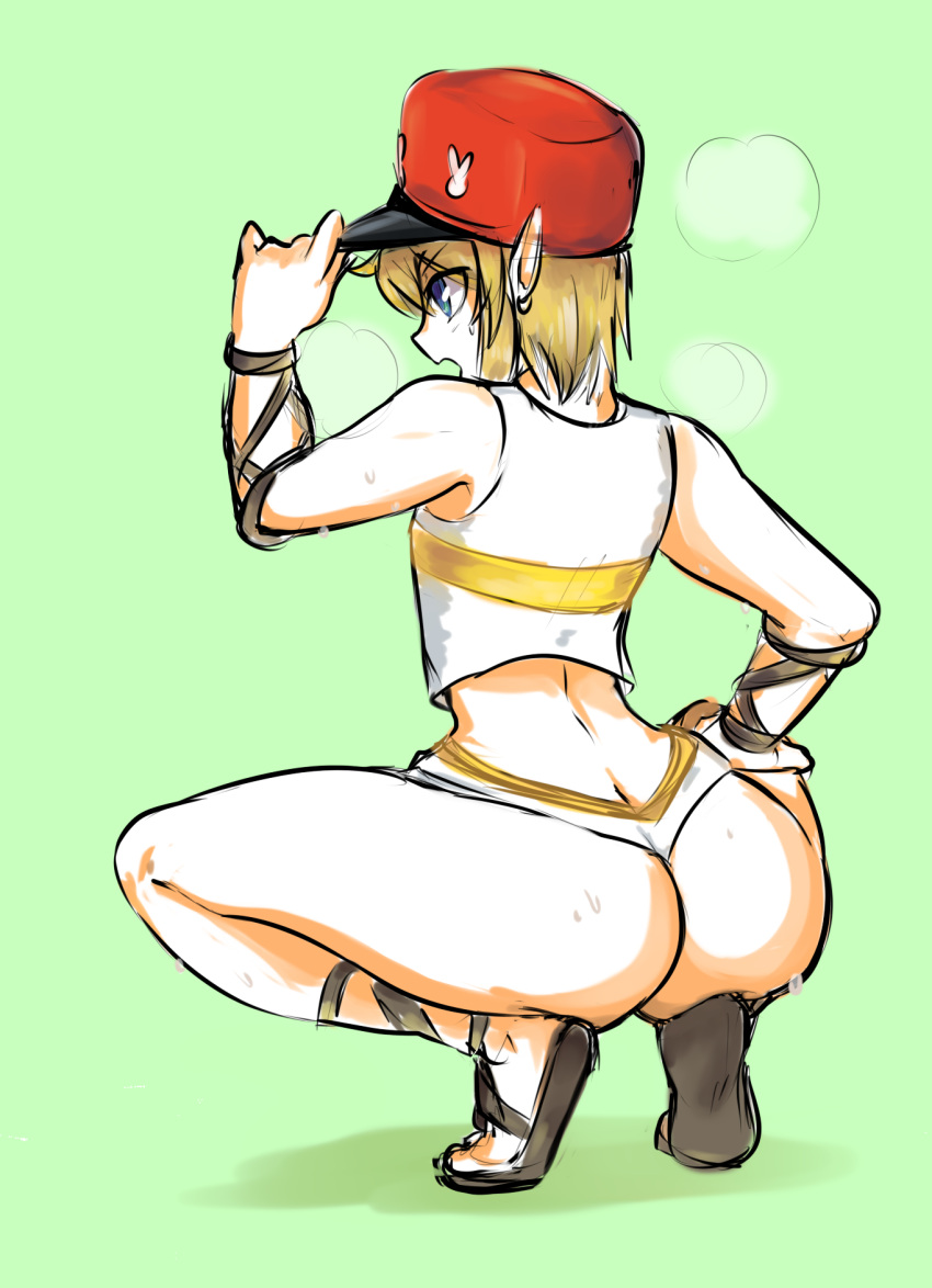 1boy, ass, blue_eyes, brown_hair, butt_crack, huge_ass, link, male_focus