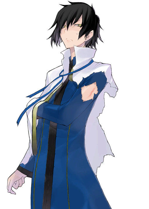 1boy, black_hair, caladrius, cape, kei_percival, official_art, ribbon, simple_background