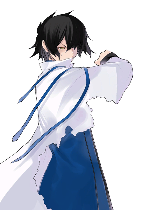 1boy, black_hair, caladrius, cape, kei_percival, official_art, ribbon, simple_background