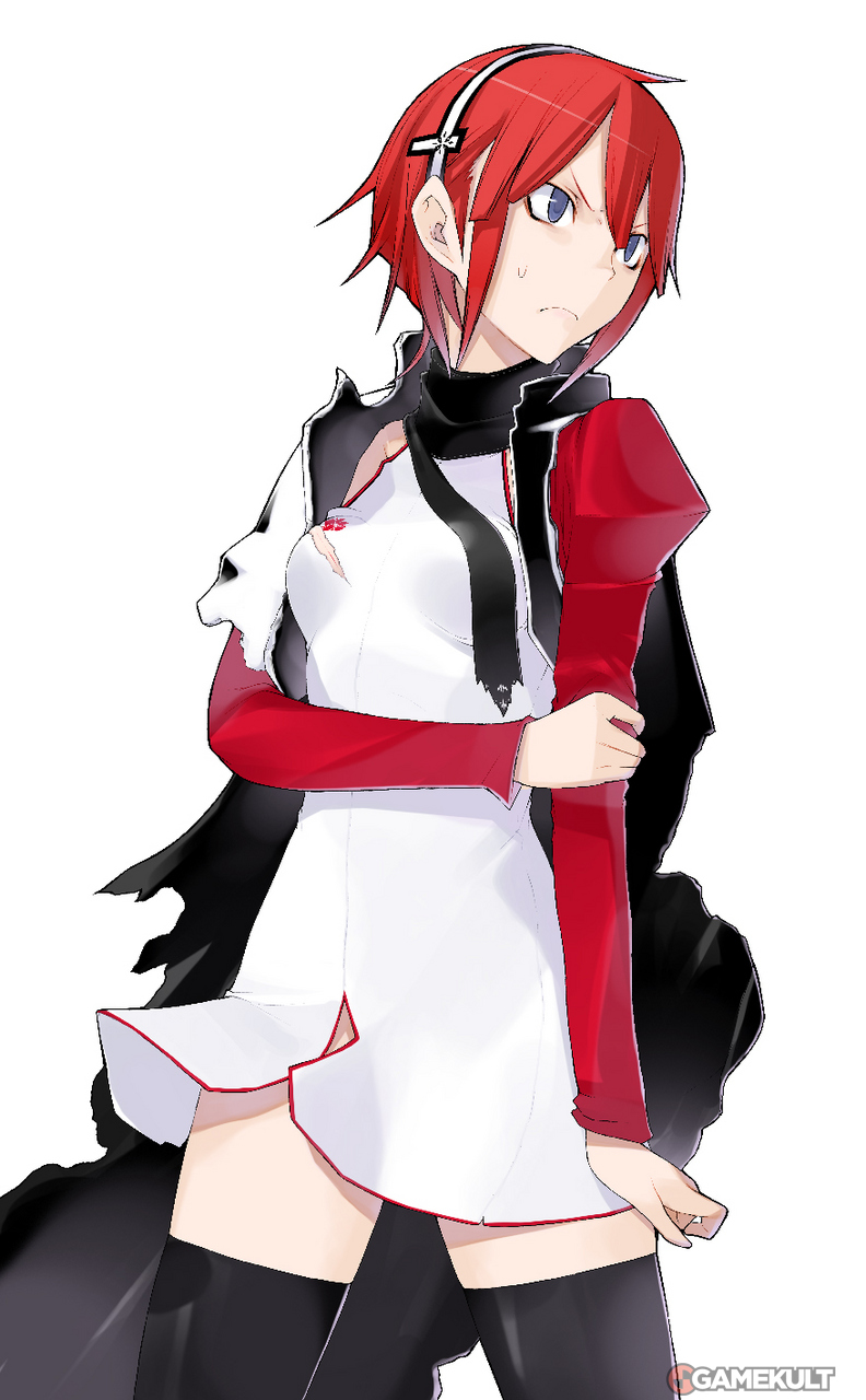 1girl, alex_martin, bangs, black_cape, black_legwear, black_scarf, black_thighhighs, blue_eyes