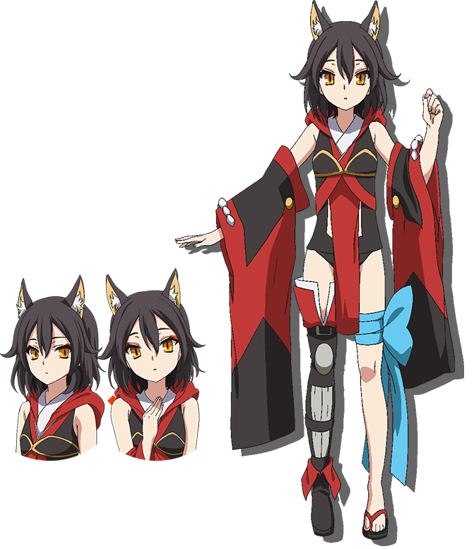 1girl, animal_ears, black_hair, chaos_dragon, concept_art, eiha, official_art, simple_background