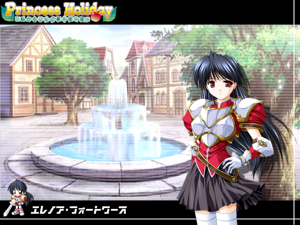 bekkankou, black_hair, eleanor_fortworth, gloves, long_hair, princess_holiday, red_eyes, skirt