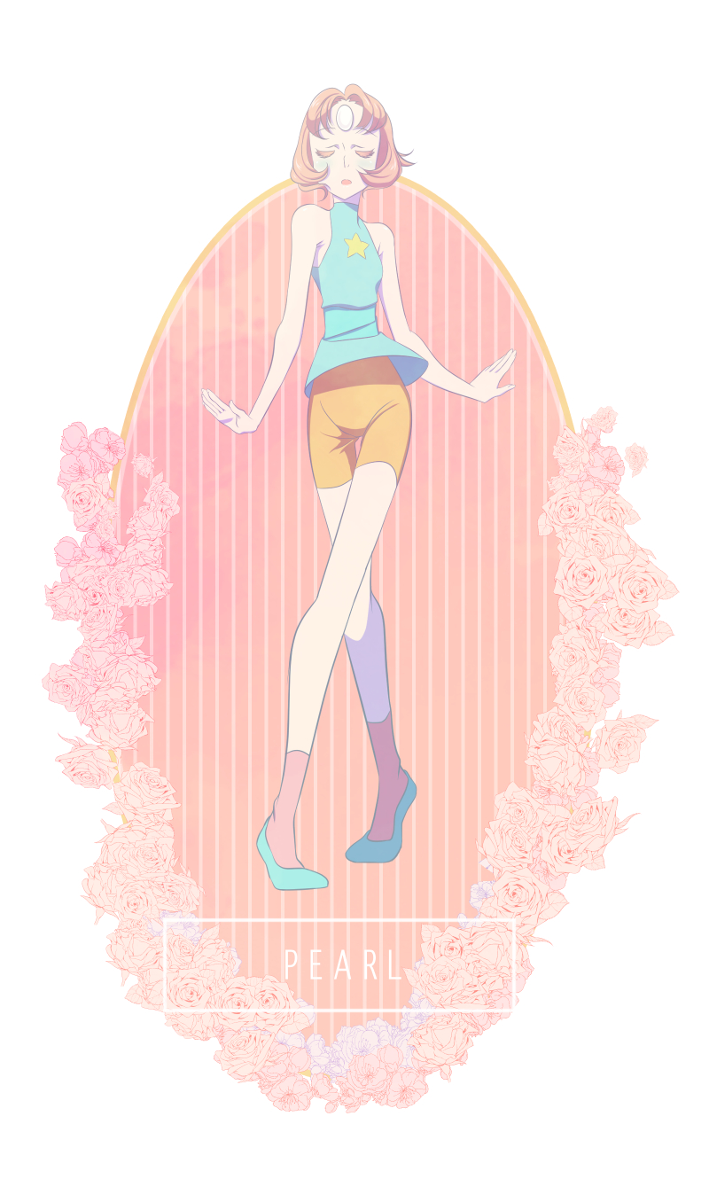 1girl, artofthelion, brown_hair, closed_eyes, forehead_jewel, full_body, pearl_(steven_universe), pose
