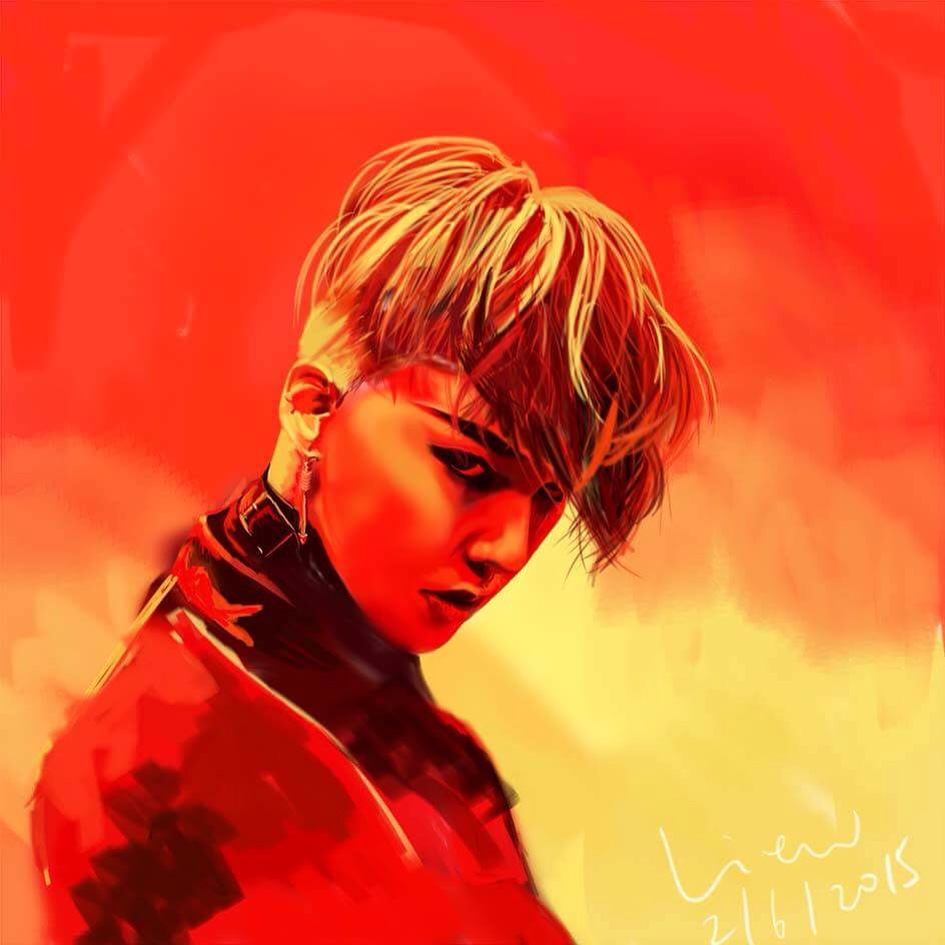 10s, 1boy, 2015, bigbang, earrings, g-dragon, gradient, gradient_background