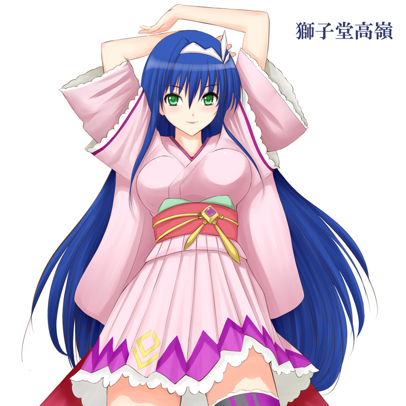 1girl, breasts, female, green_eyes, japanese_clothes, kimono, kimono_skirt, niwatori_kokezou