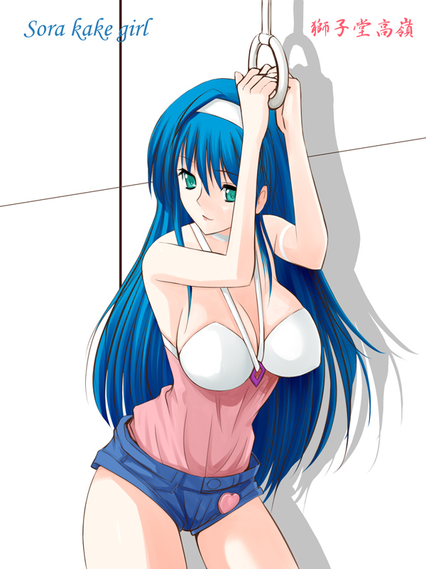 blue_hair, breasts, halter_top, halterneck, niwatori_kokezou, shishidou_takane, short_shorts, shorts