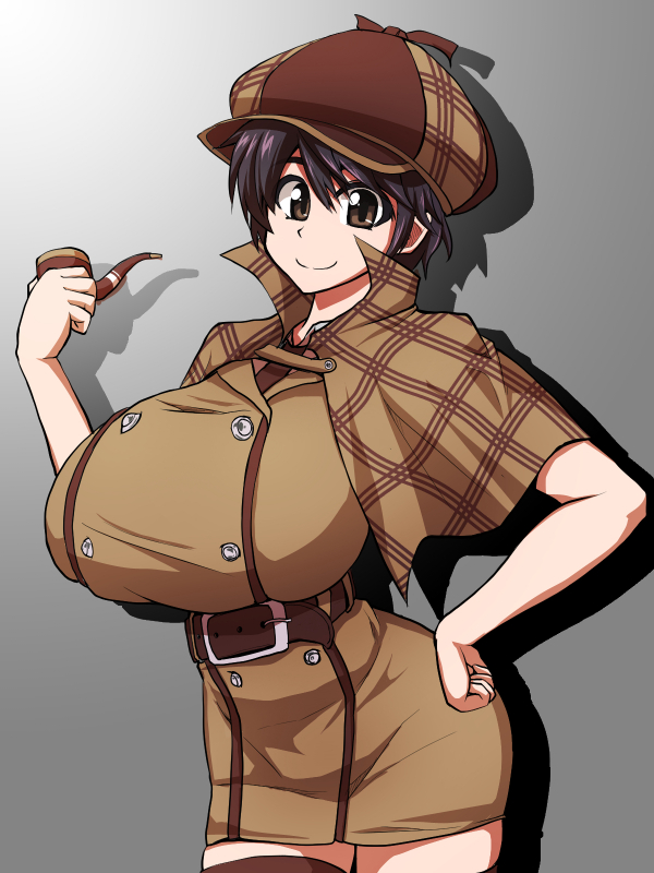 1girl, black_hair, breasts, brown_eyes, gradient, gradient_background, huge_breasts, idolmaster