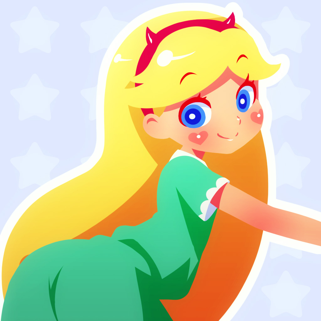 1girl, blonde_hair, blue_eyes, blush, heart_cheeks, looking_at_viewer, looking_back, mike_inel