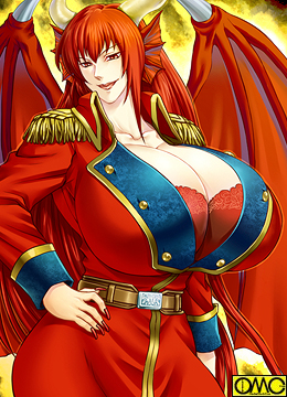 1girl, breasts, cleavage, dragon_girl, gradient, gradient_background, huge_breasts, joka_(hiwai)