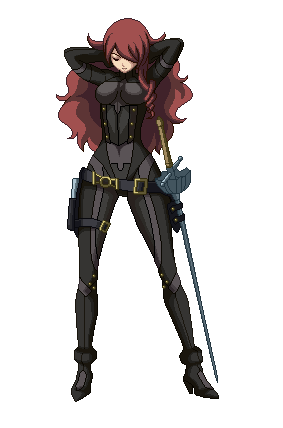 adjusting_hair, animated, animated_gif, atlus, belt, bodysuit, bouncing_breasts, breasts
