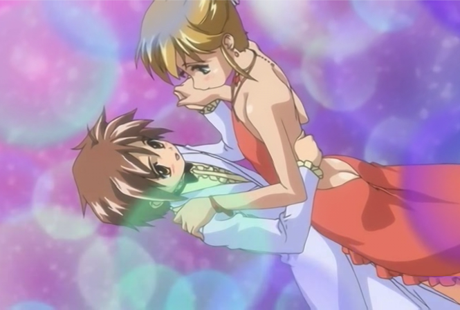 2boys, androgynous, arm_around_waist, back, black_hair, blonde_hair, boku_no_pico, brown_hair