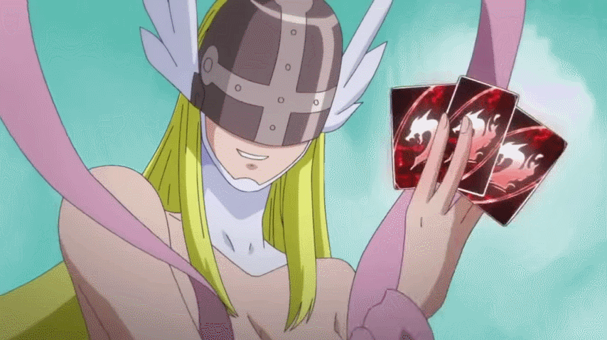 1girl, agumon, angel, angewomon, animated, animated_gif, bakemon, bandai