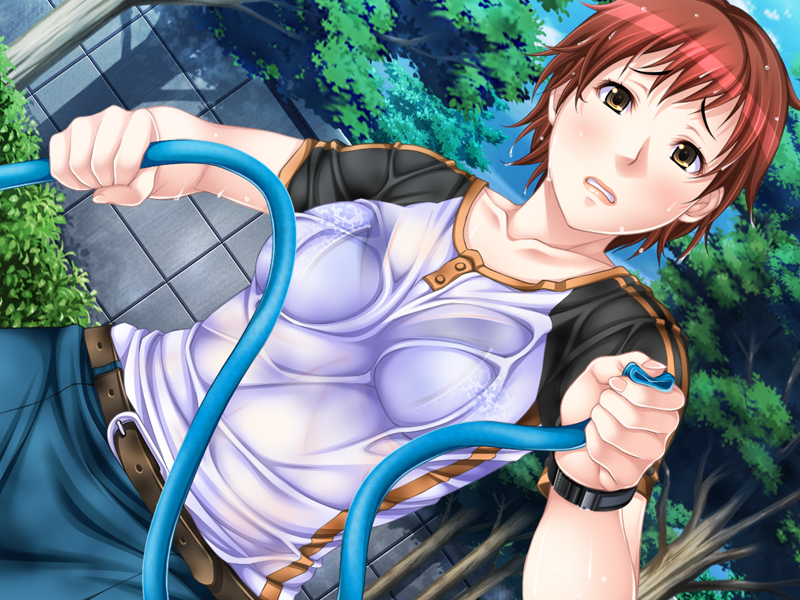 1girl, aneboku:_onee-chan_wa_bijin_3_shimai, belt, blush, bra, breasts, brown_eyes, dutch_angle